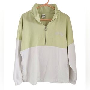 Victoria’s Secret PINK - Green and White 1/4 Zip Pullover Women's Size Medium